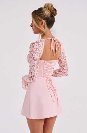 Vestido Curto Manga Longa de Renda Vivella Jacinta Rosa