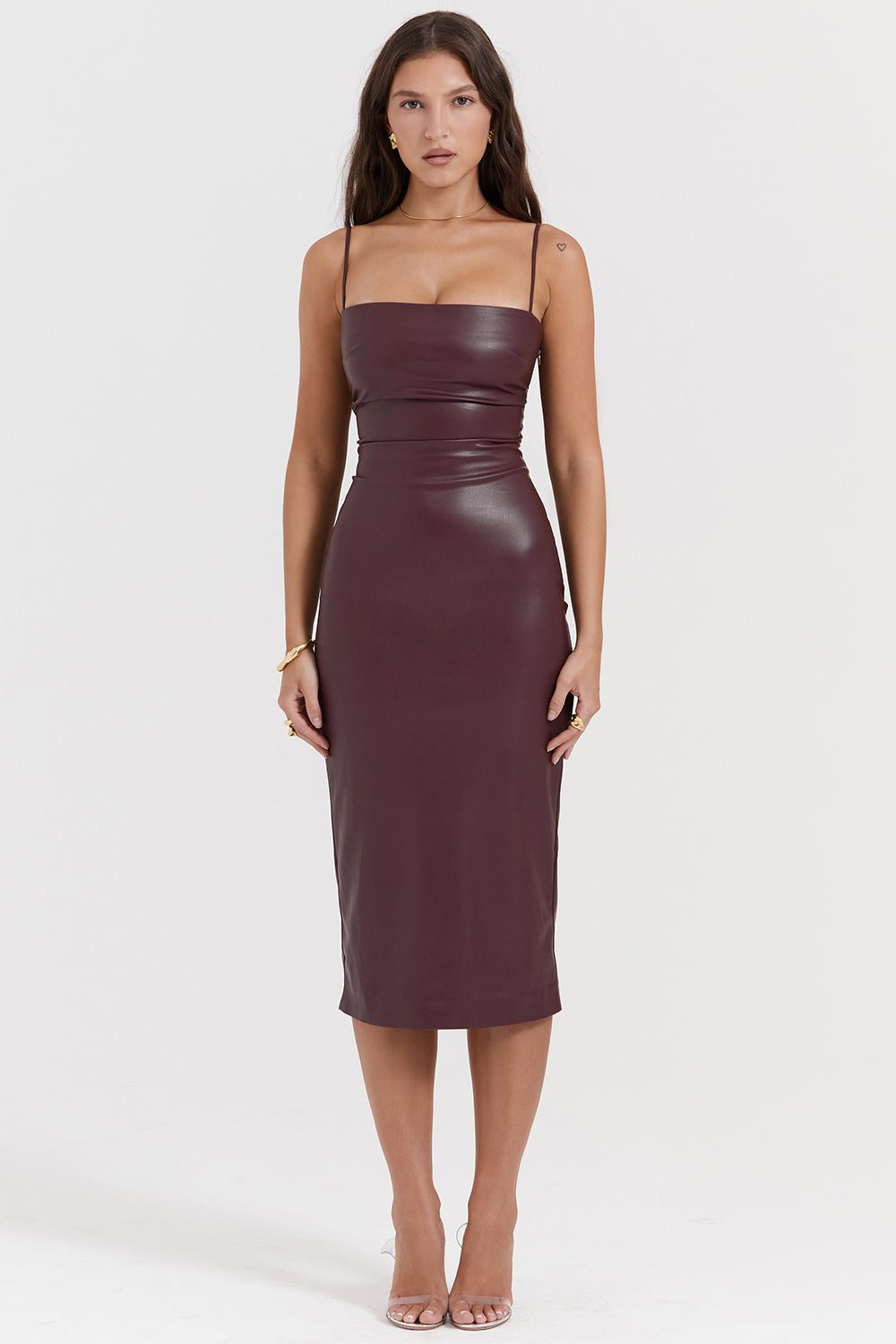 Vestido Midi de Couro Justo Vivella Jamile - GOLDEN ERA