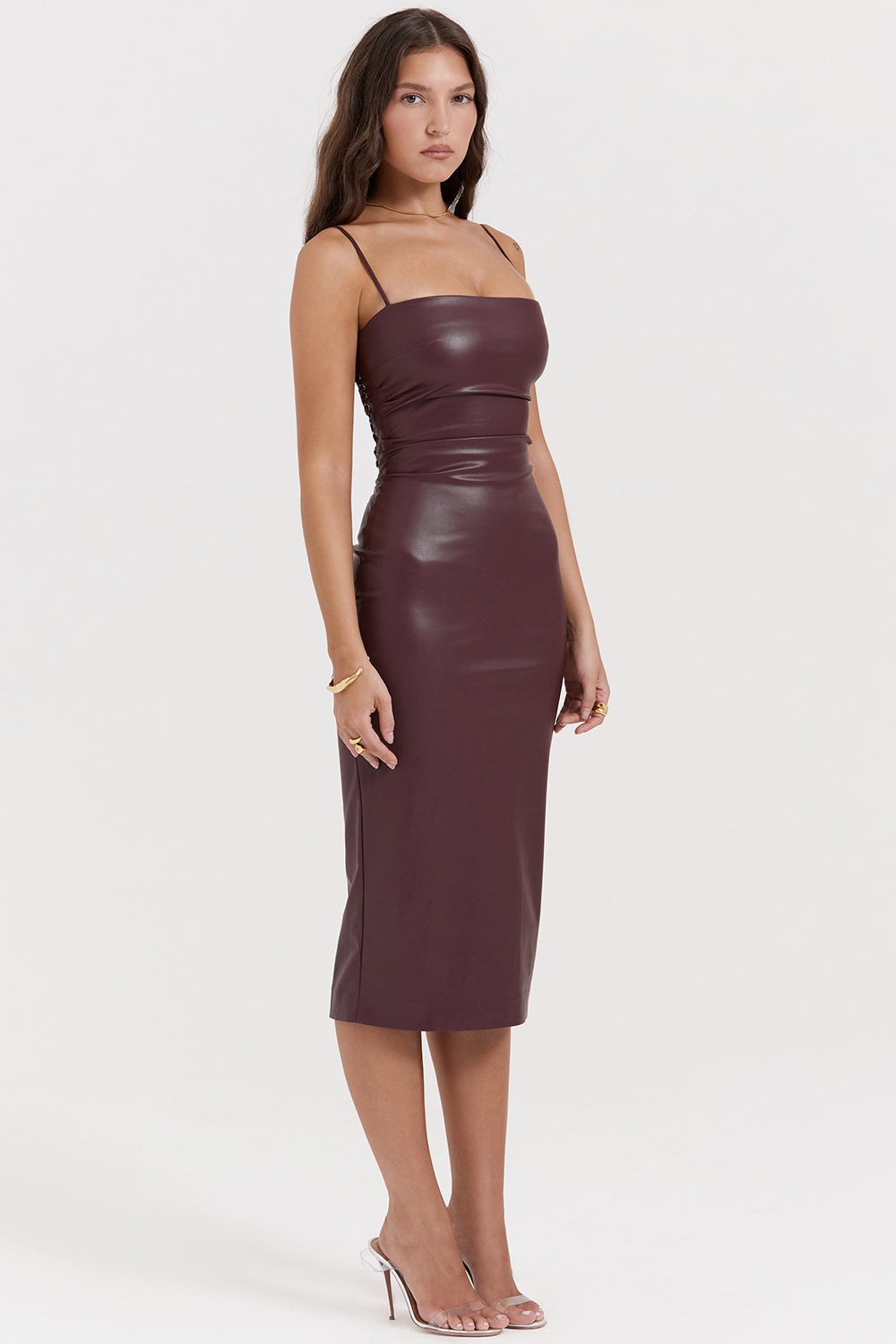 Vestido Midi de Couro Justo Vivella Jamile - GOLDEN ERA