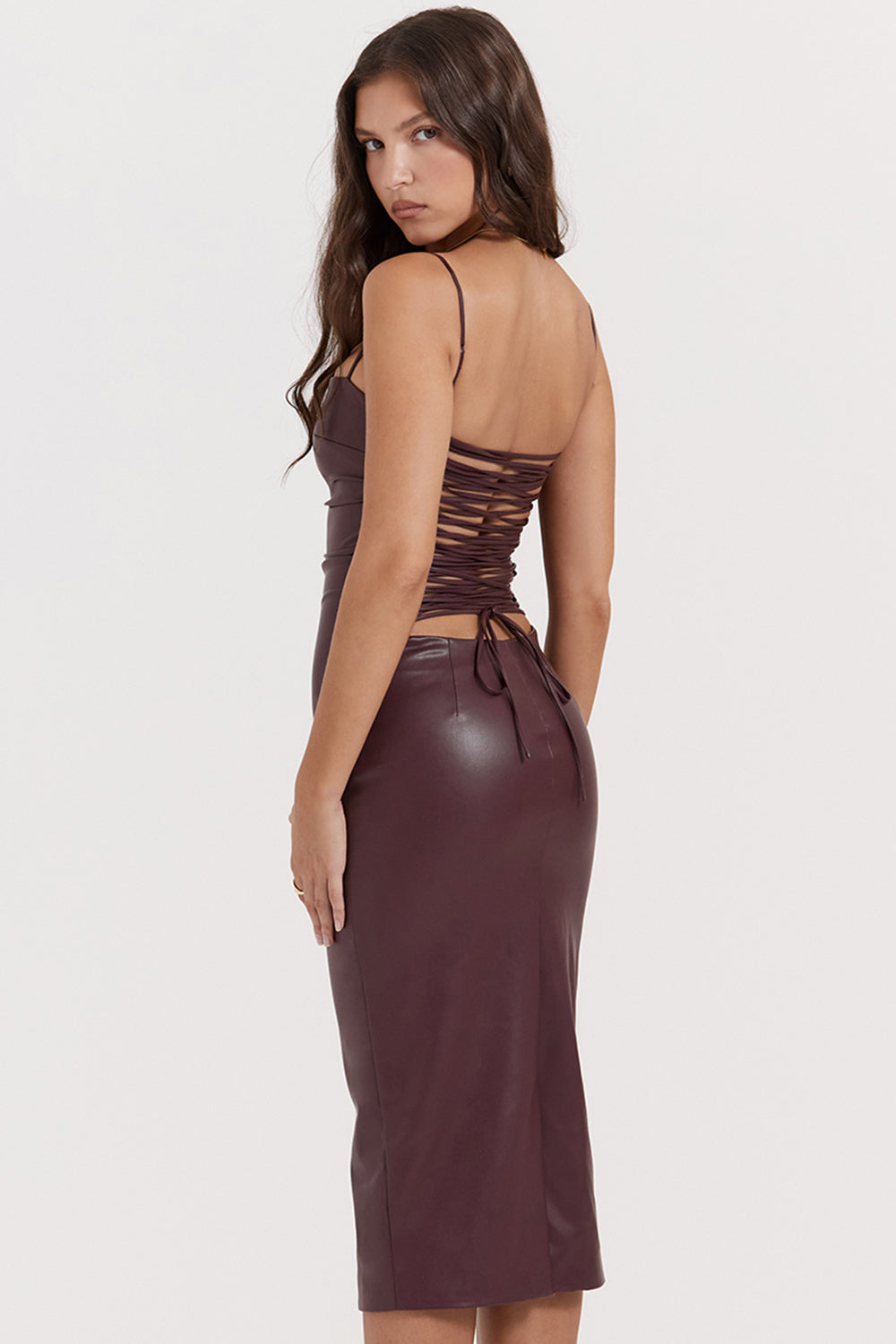 Vestido Midi de Couro Justo Vivella Jamile - GOLDEN ERA
