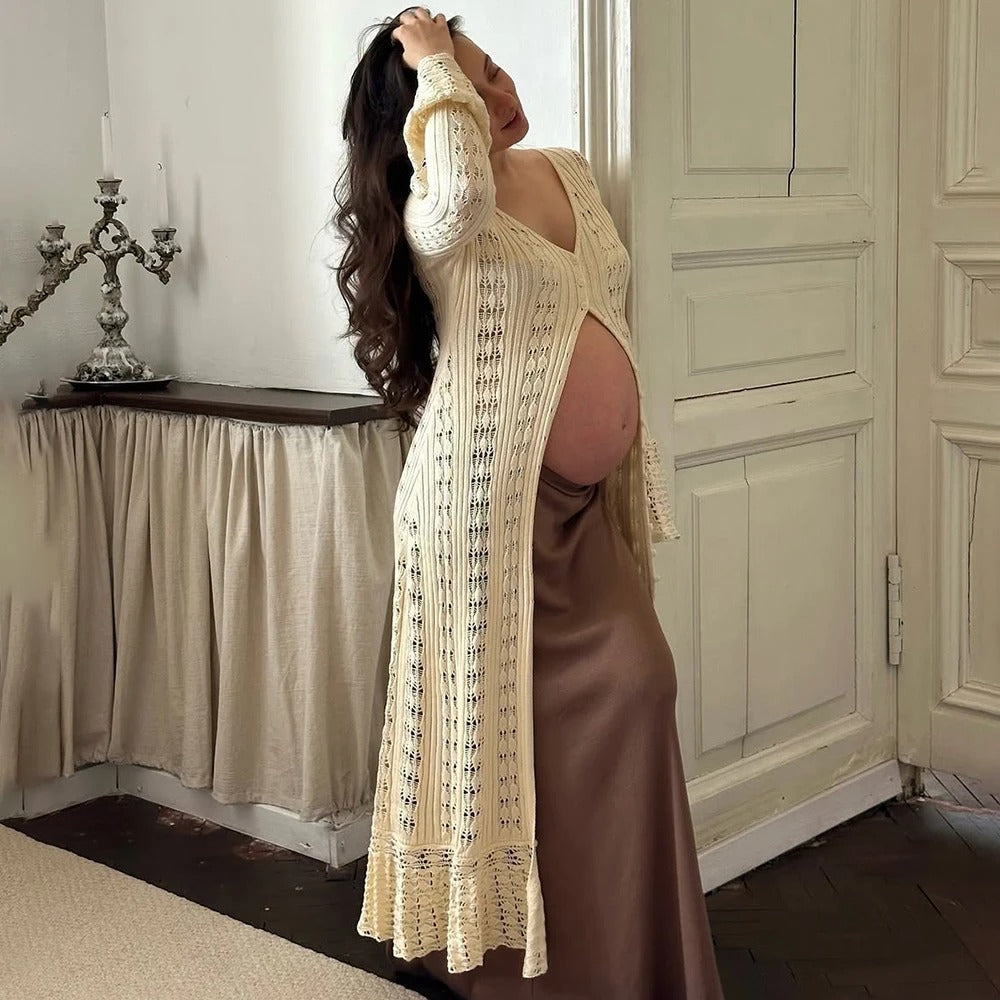 Vestido Longo Bata Cardigã em Tricô Vivella Emily