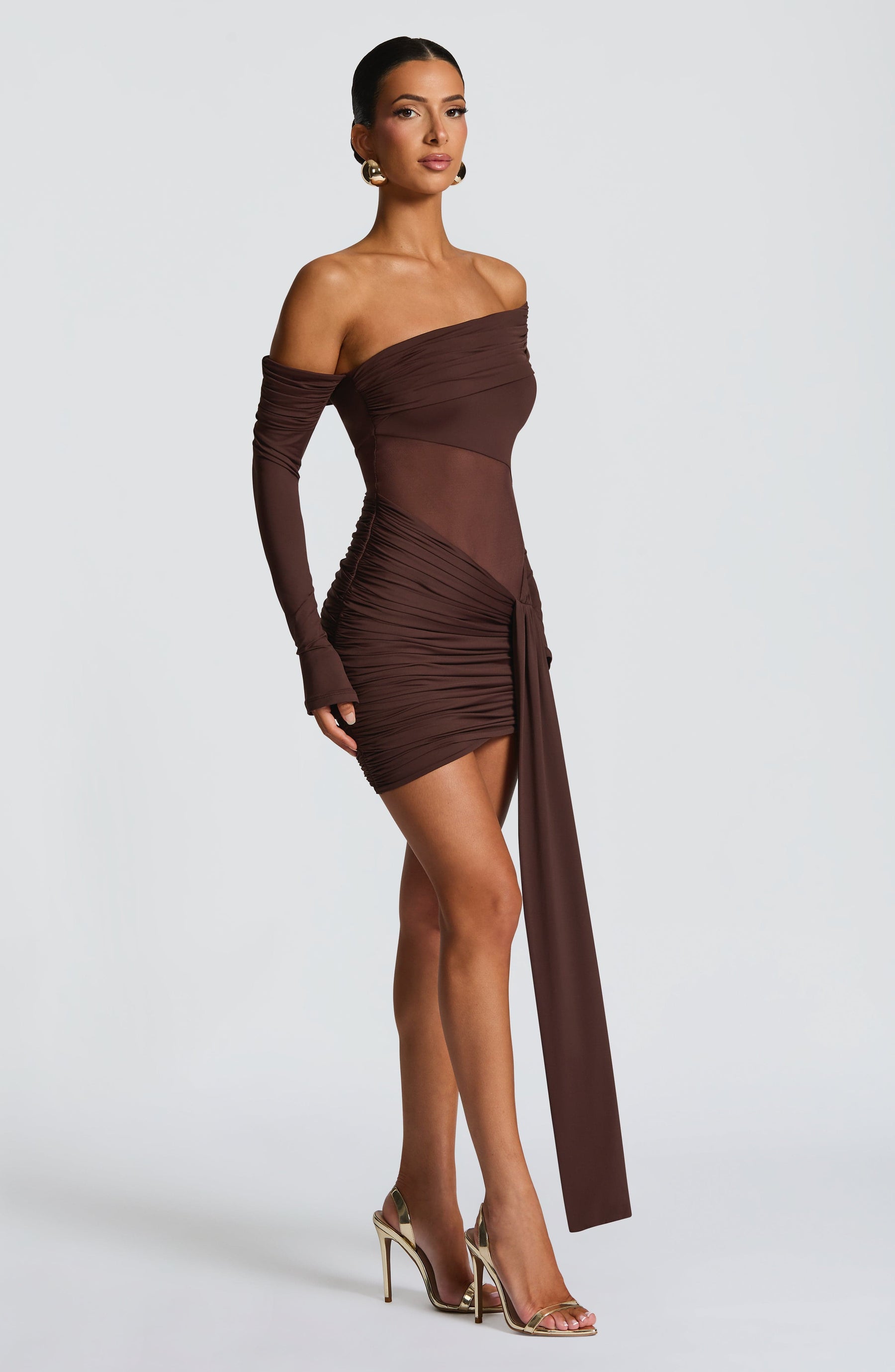 Vestido Manga Longa com Transparência na Cintura Vivella Líria