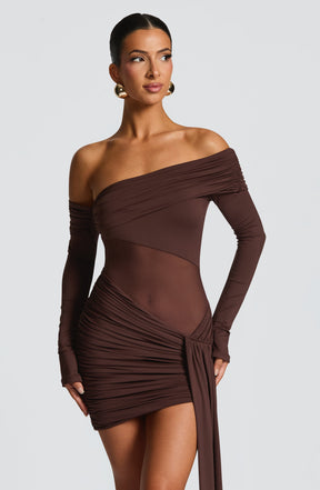 Vestido Manga Longa com Transparência na Cintura Vivella Líria