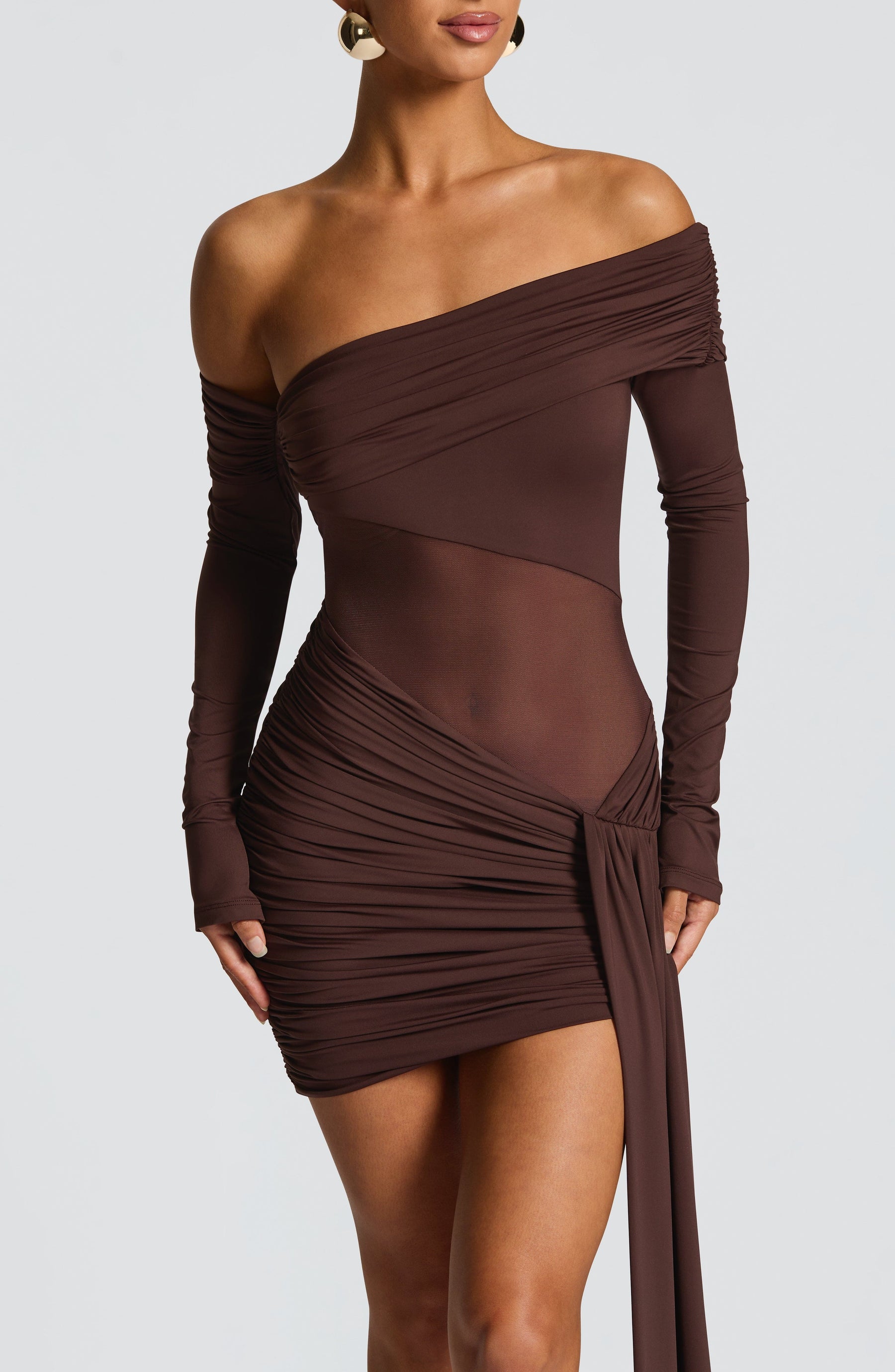 Vestido Manga Longa com Transparência na Cintura Vivella Líria