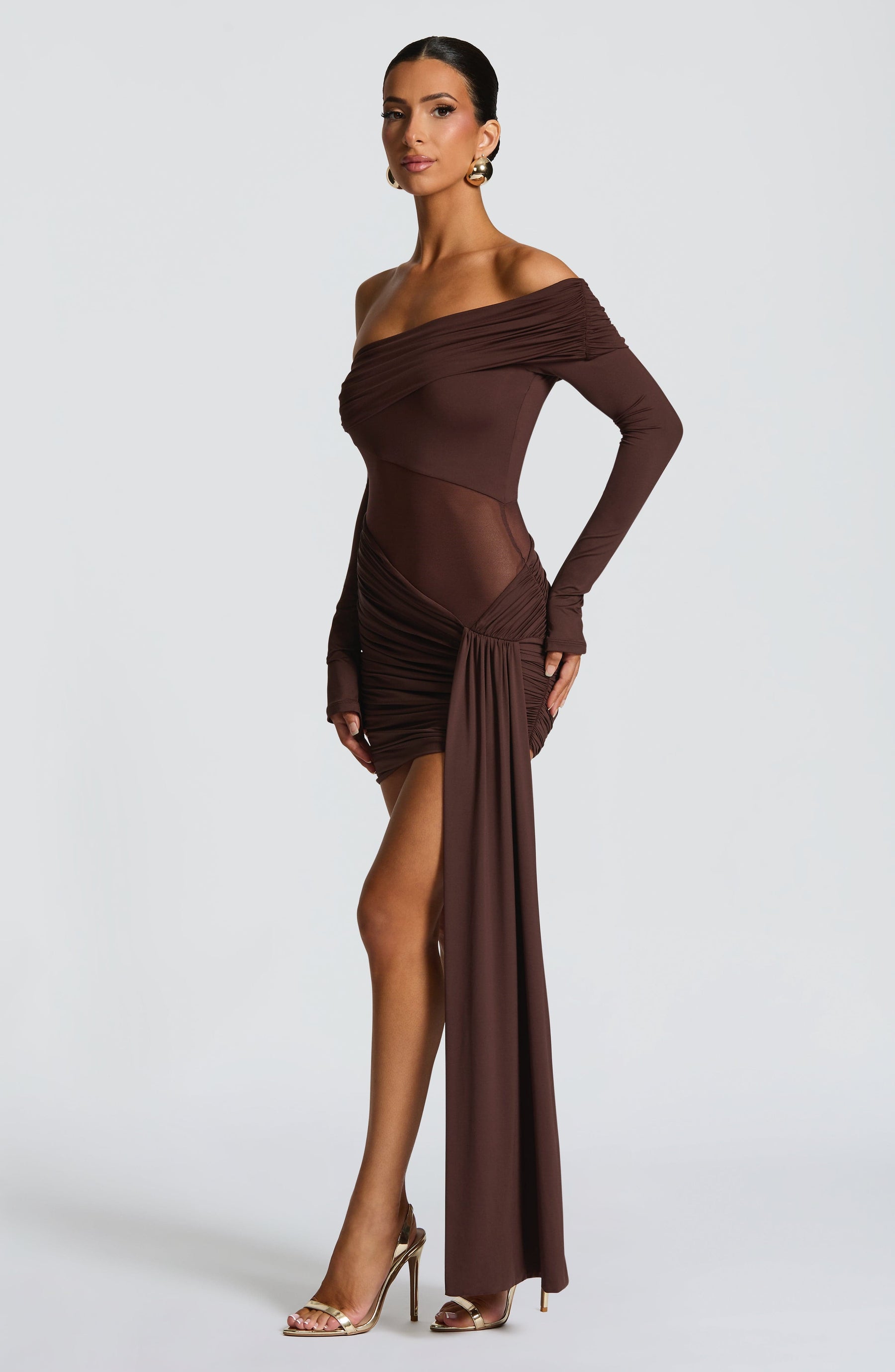 Vestido Manga Longa com Transparência na Cintura Vivella Líria