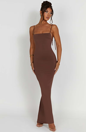 Vestido Longo Costas Aberta Vivella Sanya Marrom