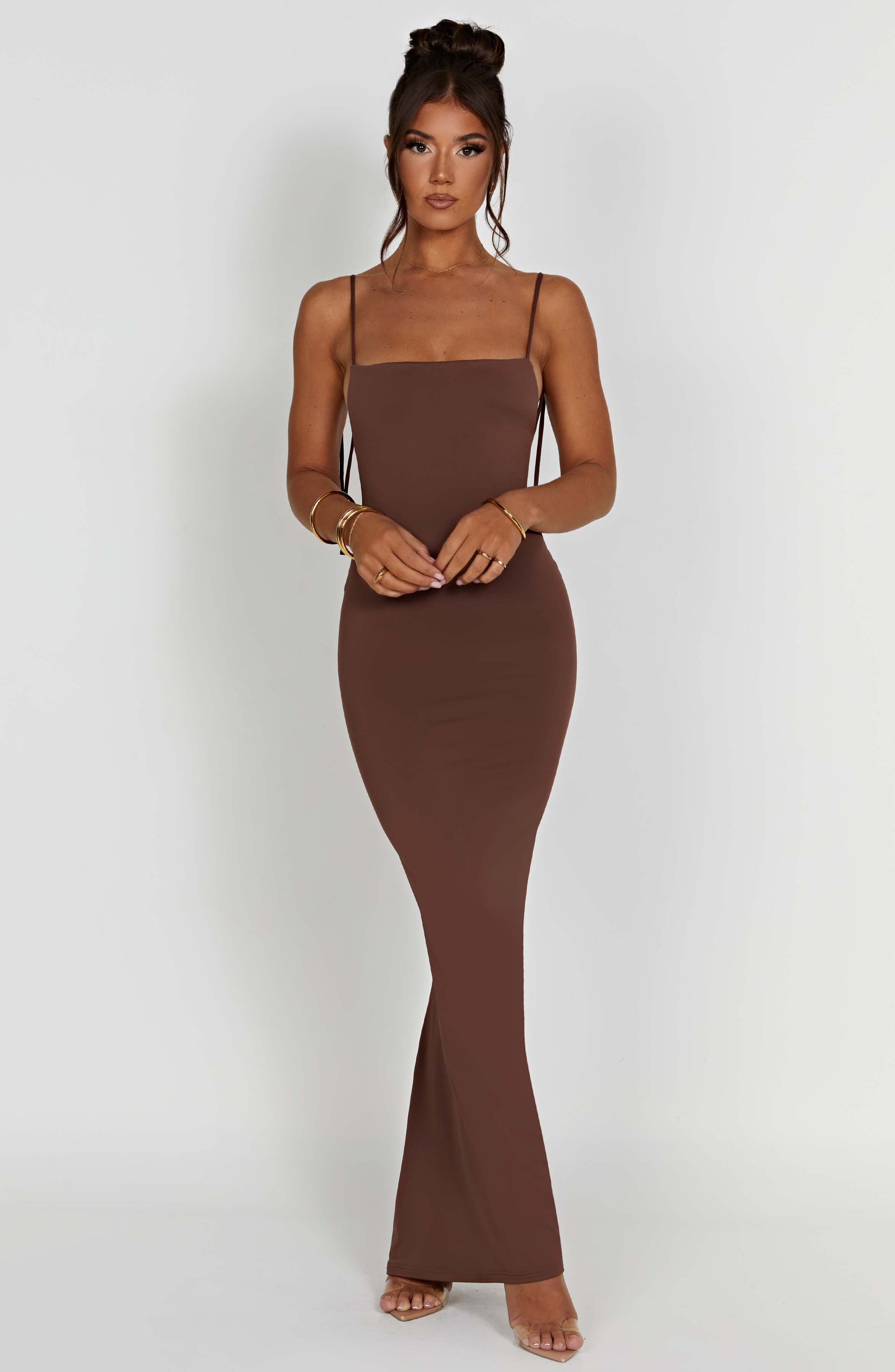 Vestido Longo Costas Aberta Vivella Sanya Marrom