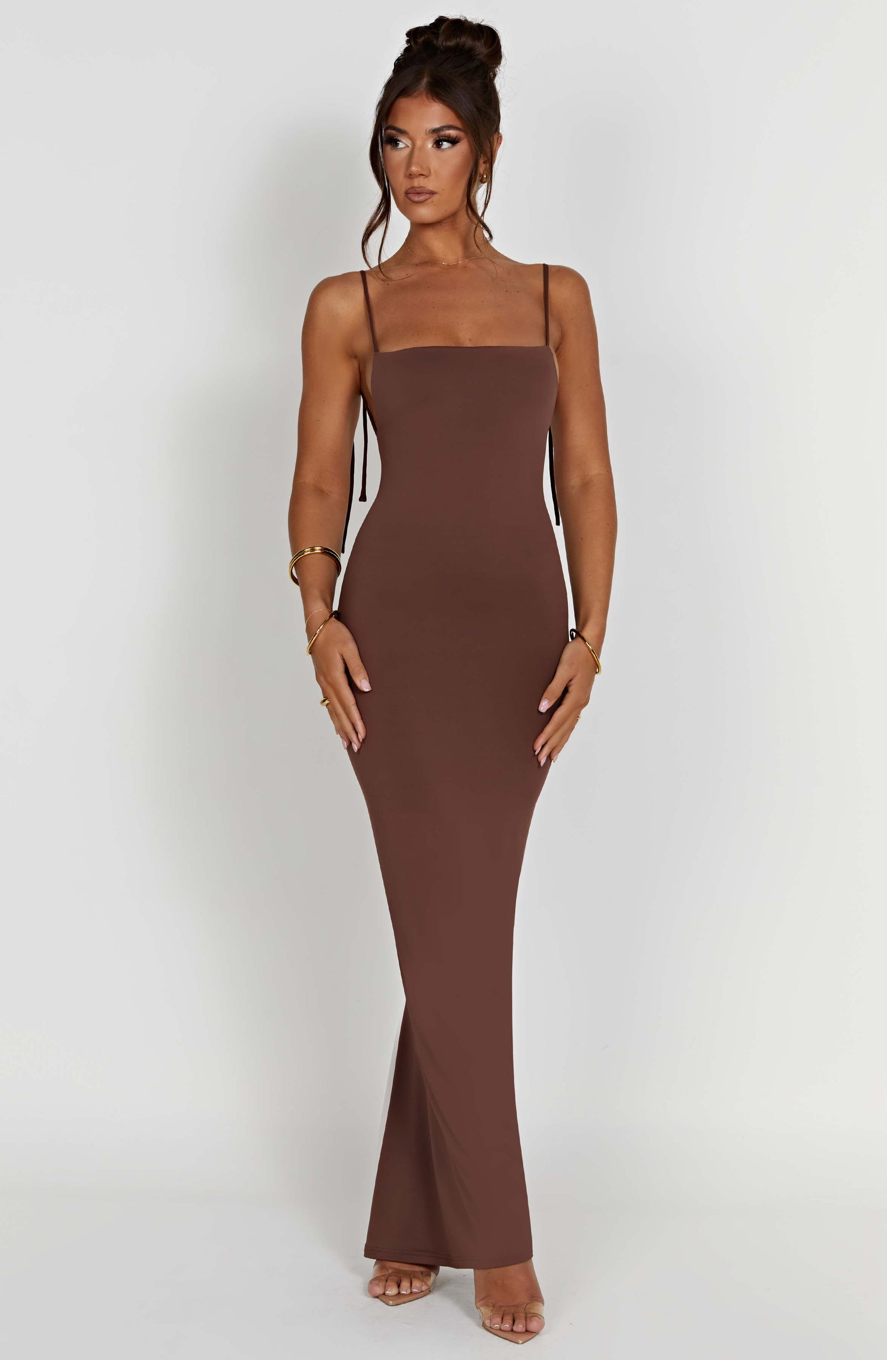 Vestido Longo Costas Aberta Vivella Sanya Marrom