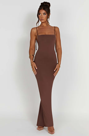 Vestido Longo Costas Aberta Vivella Sanya Marrom