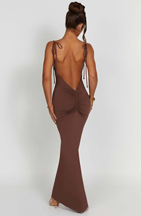 Vestido Longo Costas Aberta Vivella Sanya Marrom