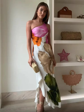 Vestido Longo Assimétrico Floral Vivella Duna