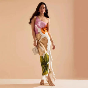 Vestido Longo Assimétrico Floral Vivella Duna