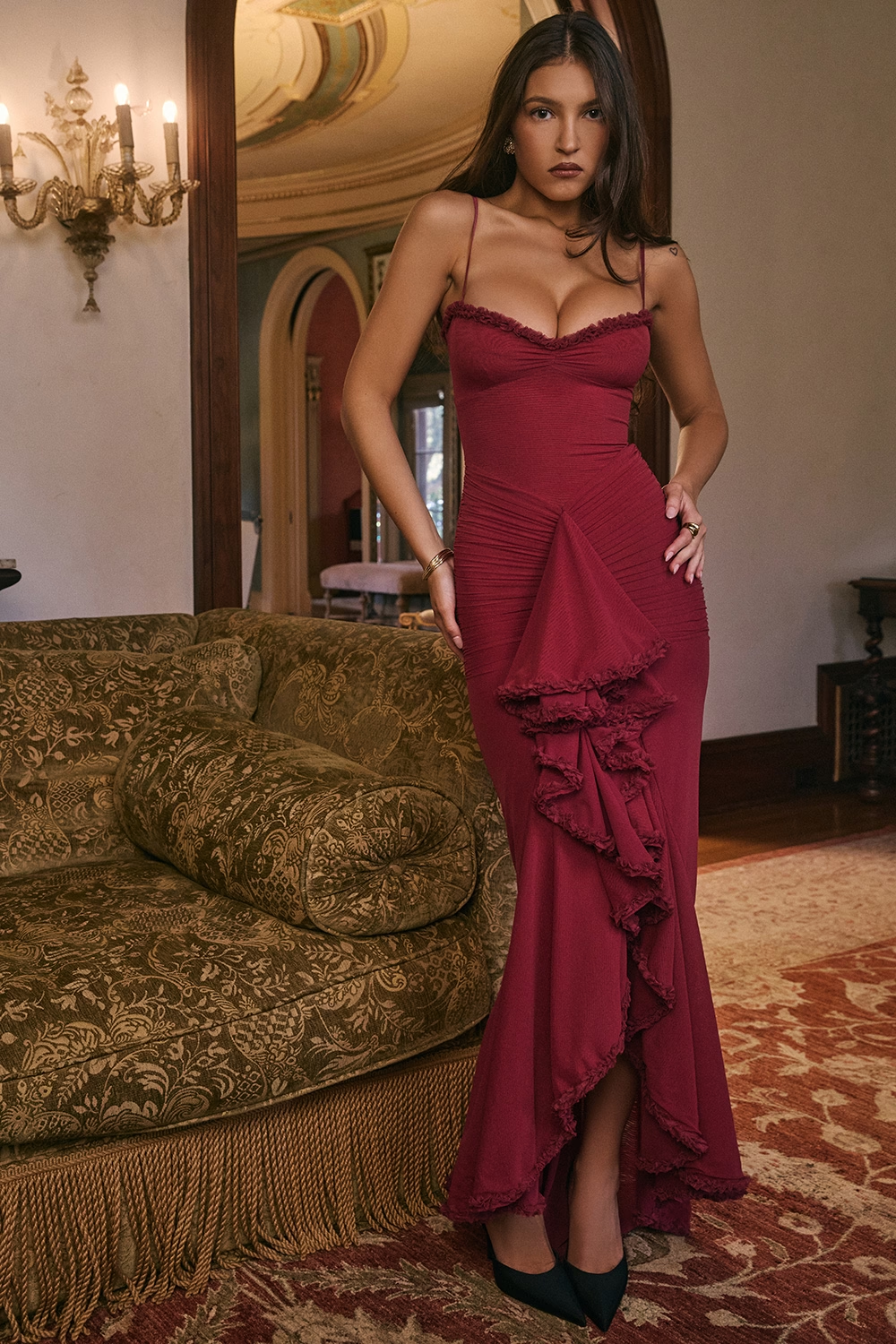 Vestido Longo com Babados Vivella Valência - GOLDEN ERA